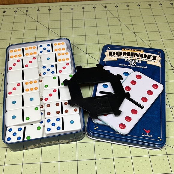 DOUBLE Six Dominoes Color Dot In Collectors Tin 28 Dominoes Cardinal - Picture 3 of 6